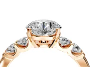 5 Stone Engagement Ring Setting for Round Cut Center with Plain Band and Prong Head in Rose Gold