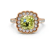 Milgrain Floral Halo Engagement Ring Setting for Fancy Yellow Cushion Cut Center with Pave Band and Prong Head in Rose Gold