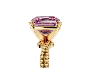 Solitaire Engagement Ring Setting for Fancy Pink Asscher Cut Center with Twist Band and Bead Prong Head in Yellow Gold