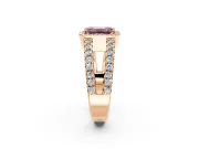 Halo Engagement Ring Setting for Fancy Pink Emerald Cut Center with Wide-Open Pave Split Shank and Prong Head in Rose Gold