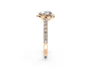 Halo Engagement Ring Setting for Heart-Shaped Center with Full Pave Band and Prong Head in Rose Gold