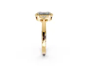 Cluster Engagement Ring Setting for Emerald Cut Center with Milgrain Shoulder Clusters and Prong Head in Yellow Gold