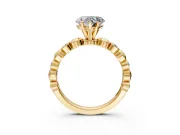 Solitaire Engagement Ring Setting for Heart-Shaped Center with Beaded Bezel Station Band and Prong Head in Yellow Gold