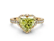Halo Engagement Ring Setting for Fancy Yellow Heart-Shaped Center with Openwork Halo, Pave Band and Prong Head in Yellow Gold
