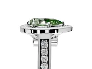 Halo Engagement Ring Setting for Fancy Green Pear-Shaped Center with Outer Bezel Rim, Pave Band and Prong Head in Sterling Silver