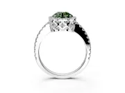 Accent Halo Engagement Ring Setting for Fancy Green Round Cut Center with Full-Length Pave Band and Prong Head in Platinum