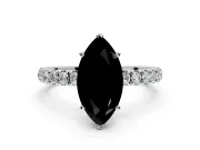 Open Basket Engagement Ring Setting for Fancy Black Marquise Center with Pave Band and Prong Head in Sterling Silver