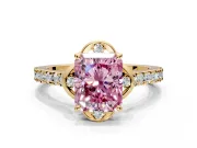 Floral Engagement Ring Setting for Fancy Pink Radiant Cut Center with Pave Band and Floral Prong Head in Yellow Gold