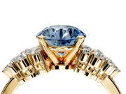 Cluster Engagement Ring Setting for Fancy Blue Round Cut Center with 2-Row Shoulder Clusters and Prong Head in Yellow Gold