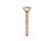 Solitaire Engagement Ring Setting for Fancy Pink Radiant Cut Center with Milgrain-Edged Pave Band and Prong Head in Rose Gold