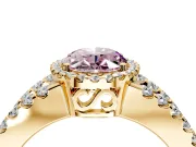 Halo Engagement Ring Setting for Fancy Pink Oval Center with Wide-Open Pave Split Shank and Prong Head in Yellow Gold
