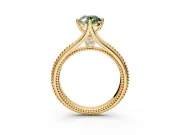 Solitaire Engagement Ring Setting for Fancy Green Oval Center with Milgrain Cathedral Band and Prong Head in Yellow Gold