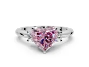 3 Stone Engagement Ring Setting for Fancy Pink Heart-Shaped Center with Wide Plain Band and Prong Head in Sterling Silver