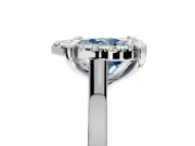 Single Halo Engagement Ring Setting for Fancy Blue Heart-Shaped Center with Corner Claws, Plain Band and Prong Head in Sterling Silver