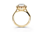Starburst Halo Engagement Ring Setting for Asscher Cut Center with Thin Round-Wire Band and Prong Head in Yellow Gold