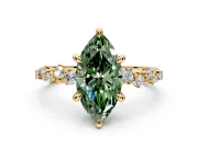 Solitaire Engagement Ring Setting for Fancy Green Marquise Center with Trailing Leaf Accent Band and Prong Head in Yellow Gold