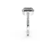 Halo Engagement Ring Setting for Emerald Cut Center with Inner Milgrain Border and Prong Head in Sterling Silver