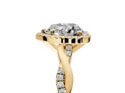 Halo Engagement Ring Setting for Heart-Shaped Center with Pave and Plain Twist Band and Prong Head in Yellow Gold