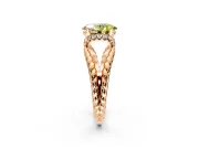 Halo Engagement Ring Setting for Fancy Yellow Oval Center with Rope Twist Split Shank and Prong Head in Rose Gold