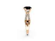 3 Stone Engagement Ring Setting for Fancy Black Round Cut Center with Pave Split Shank and Prong Head in Rose Gold