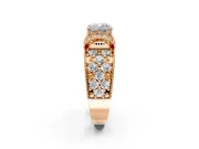Pave Engagement Ring Setting for Cushion Cut Center with Curved Accent Rows, Openwork and Prong Head in Rose Gold