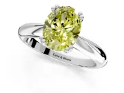 Solitaire Engagement Ring Setting for Fancy Yellow Oval Center with Reverse Tapered Band and Prong Head in White Gold