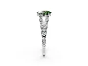 Solitaire Engagement Ring Setting for Fancy Green Oval Center with Pave Split Shank and Prong Head in Sterling Silver