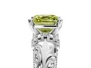 Solitaire Engagement Ring Setting for Fancy Yellow Asscher Cut Center with Filigree Accent Basket and Prong Head in White Gold