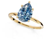 Solitaire Engagement Ring Setting for Fancy Blue Pear-Shaped Center with Straight Thin Band and Prong Head in Yellow Gold