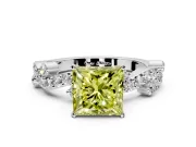 Solitaire Engagement Ring Setting for Fancy Yellow Princess Cut Center with Bar-Station Pave Twist and Prong Head in Sterling Silver