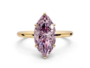 Low-Set Solitaire Engagement Ring Setting for Fancy Pink Marquise Center with Thin Plain Band and Prong Head in Yellow Gold