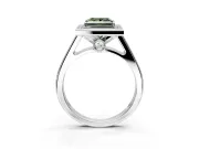 Halo Engagement Ring Setting for Fancy Green Princess Cut Center with Outer Bezel Rim, Pave Band and Prong Head in Platinum