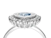 Halo Engagement Ring Setting for Fancy Blue Pear-Shaped Center with Milgrain Bezel Rim, Plain Band and Prong Head in Platinum