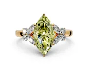 Solitaire Engagement Ring Setting for Fancy Yellow Marquise Center with Marquise Flower Shoulders and Prong Head in Yellow Gold