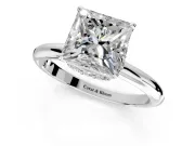 Hidden Halo Engagement Ring Setting for Princess Cut Center with Plain Rounded Band and Prong Head in Sterling Silver