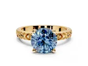 Solitaire Engagement Ring Setting for Fancy Blue Round Cut Center with XO Engraved Band and Prong Head in Yellow Gold