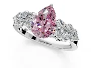 Cluster Engagement Ring Setting for Fancy Pink Pear-Shaped Center with 2-Row Shoulder Clusters and Prong Head in White Gold