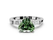 3 Stone Engagement Ring Setting for Fancy Green Heart-Shaped Center with Channel Baguette Accents and Prong Head in Sterling Silver
