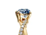 Solitaire Engagement Ring Setting for Fancy Blue Heart-Shaped Center with Half-Pave Crossover Band and Prong Head in Yellow Gold