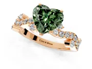 Solitaire Engagement Ring Setting for Fancy Green Heart-Shaped Center with Bar-Station Pave Twist and Prong Head in Rose Gold