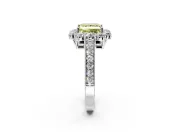 Halo Engagement Ring Setting for Fancy Yellow Princess Cut Center with Milgrain Channel Band and Prong Head in Sterling Silver
