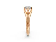Solitaire Engagement Ring Setting for Cushion Cut Center with Milgrain Cathedral Band and Prong Head in Rose Gold