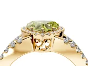 Halo Engagement Ring Setting for Fancy Yellow Heart-Shaped Center with Wide-Open Pave Split Shank and Prong Head in Yellow Gold