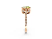 Cathedral Engagement Ring Setting for Fancy Yellow Oval Center with Antique-Style Pave Band and Prong Head in Rose Gold