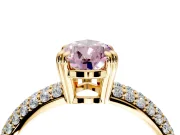 Solitaire Engagement Ring Setting for Fancy Pink Pear-Shaped Center with Multi-Row Pave Accents and Basket Head in Yellow Gold
