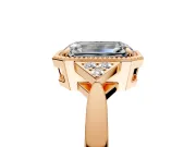 Cluster Engagement Ring Setting for Emerald Cut Center with Milgrain Shoulder Clusters and Prong Head in Rose Gold