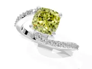 Solitaire Engagement Ring Setting for Fancy Yellow Cushion Cut Center with Pave Bypass Swirl Band and Prong Head in Sterling Silver