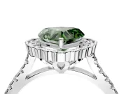 Milgrain Floral Halo Engagement Ring Setting for Fancy Green Heart-Shaped Center with Pave Band and Prong Head in Sterling Silver