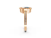 Halo Engagement Ring Setting for Fancy Blue Oval Center with Milgrain Halo, Pave Band and Prong Head in Rose Gold