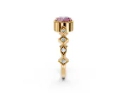 Milgrain Bezel Engagement Ring Setting for Fancy Pink Cushion Cut Center with Marquise Stations and Bezel Head in Yellow Gold